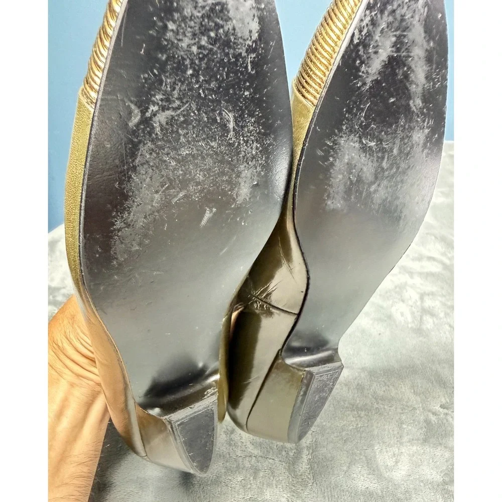Nina Flats Womens 8.5 N Olive Green Gold Cap Toe Patent Leather Made in Spain